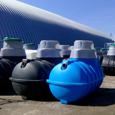 Septic tanks and other storage tanks at the manufacturer factory depot