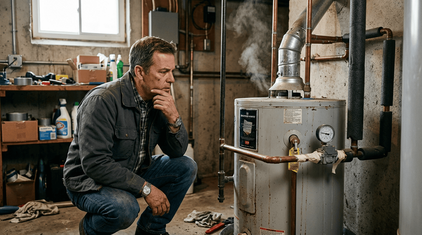 A residential water heater making noise due to sediment buildup, illustrating common causes homeowners should know.